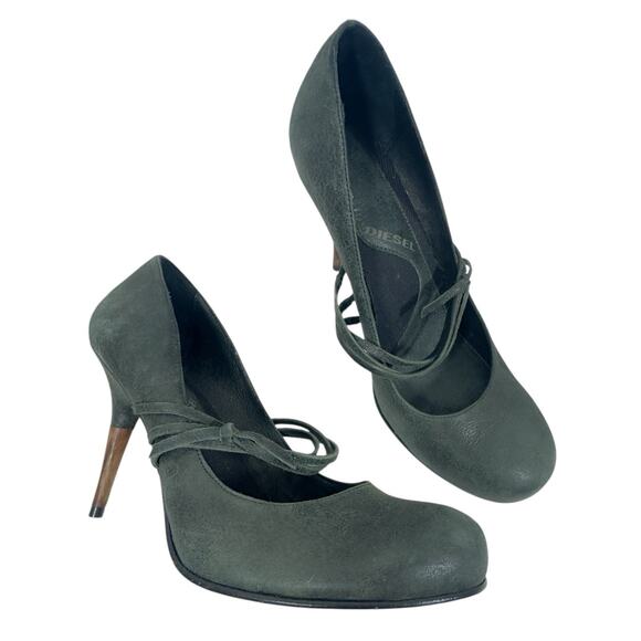 Diesel Suede Mary Jane Heels Women’s Size 11 Wood Stiletto Heel Gray Pump Shoes - Picture 10 of 10